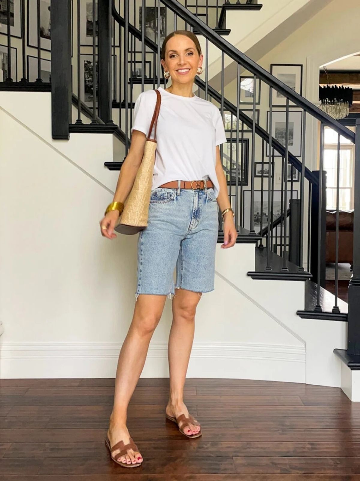 High Waisted Long Denim Shorts Outfit