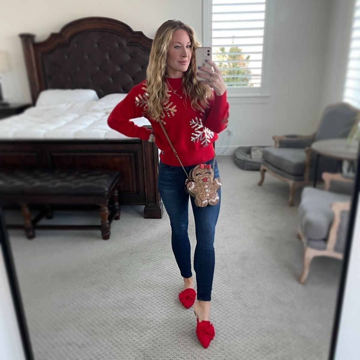 Red Snowflake Sweater Outfit