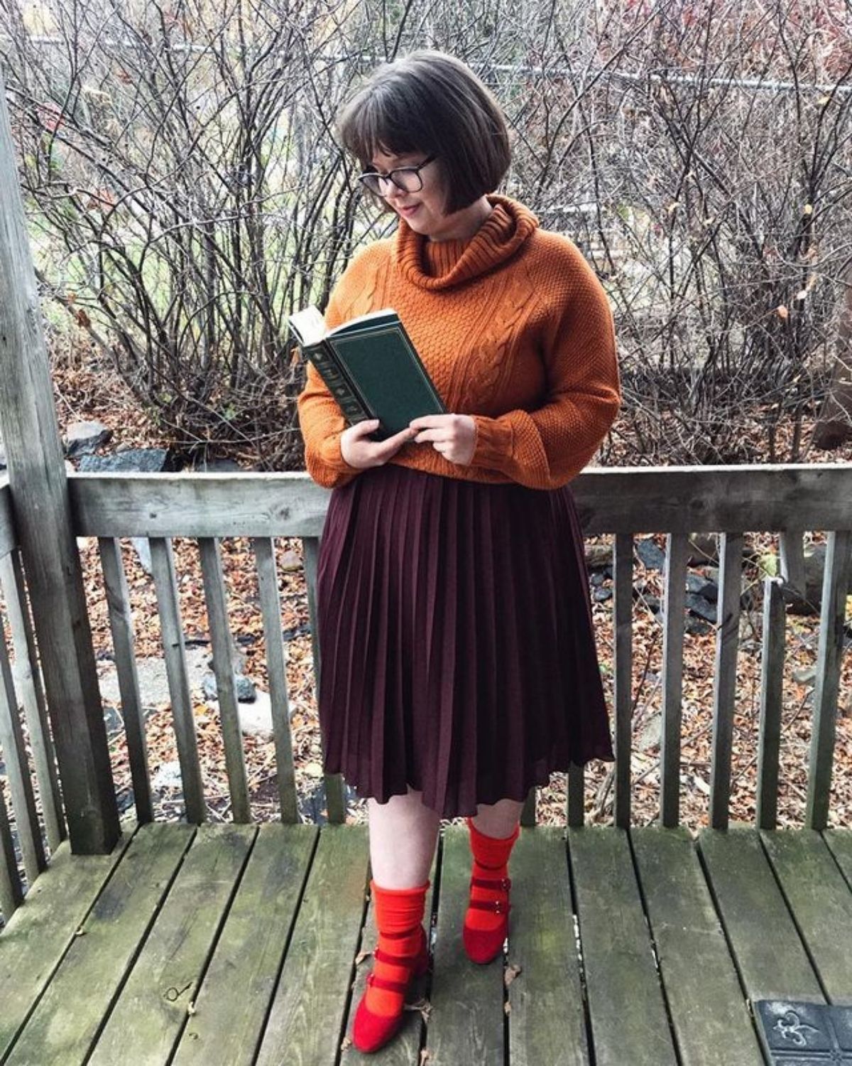 Dress up as Velma Dinkley from Scooby Doo for Halloween