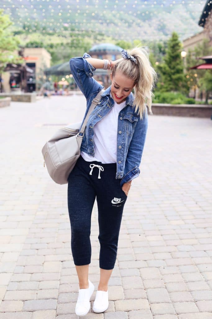 denim jacket with jogger pants