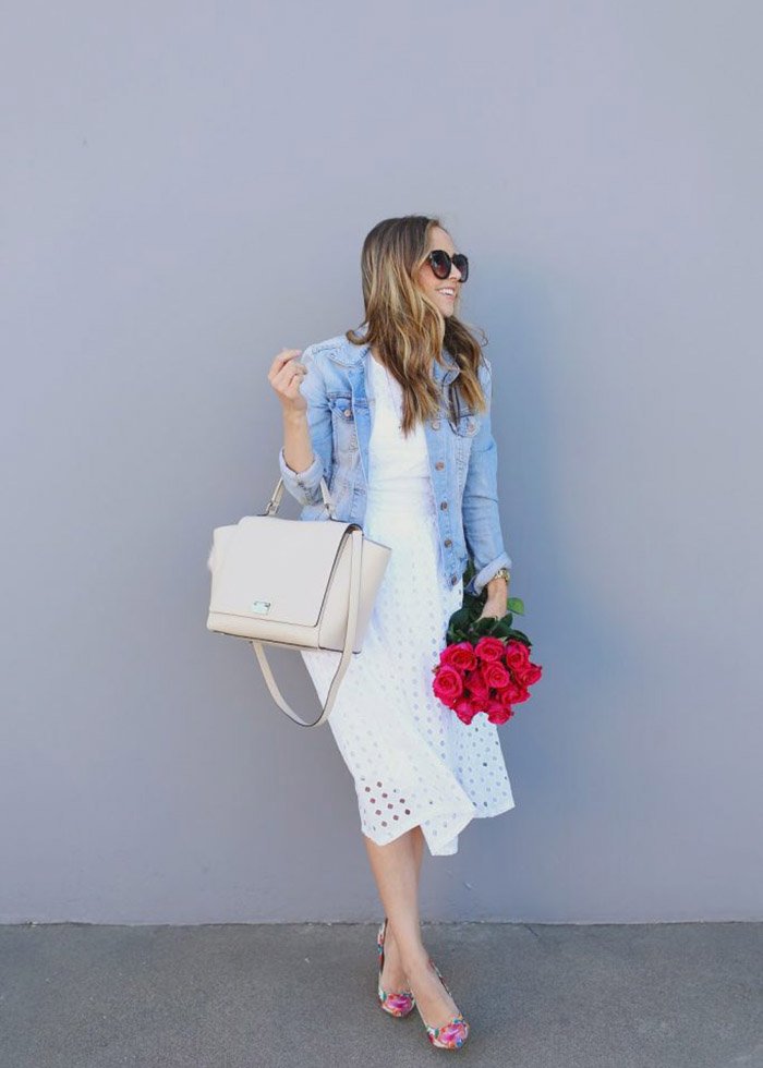 jean jacket with white dress