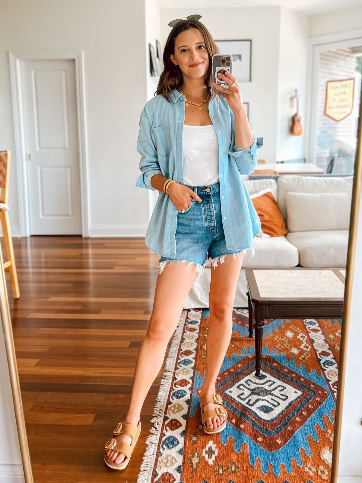 Chambray Shirt With Denim Shorts
