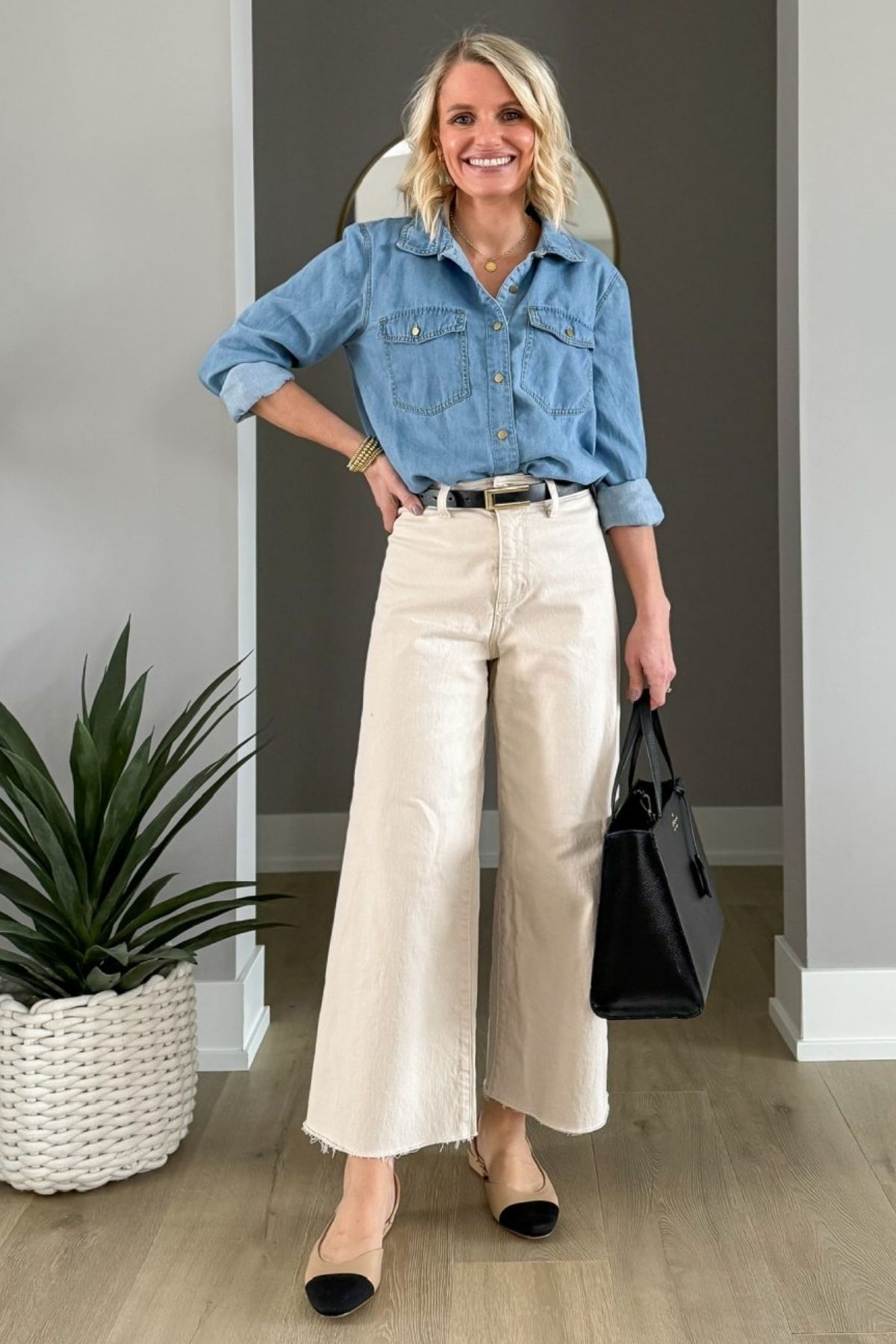 Chambray Top With Wide Leg Pants