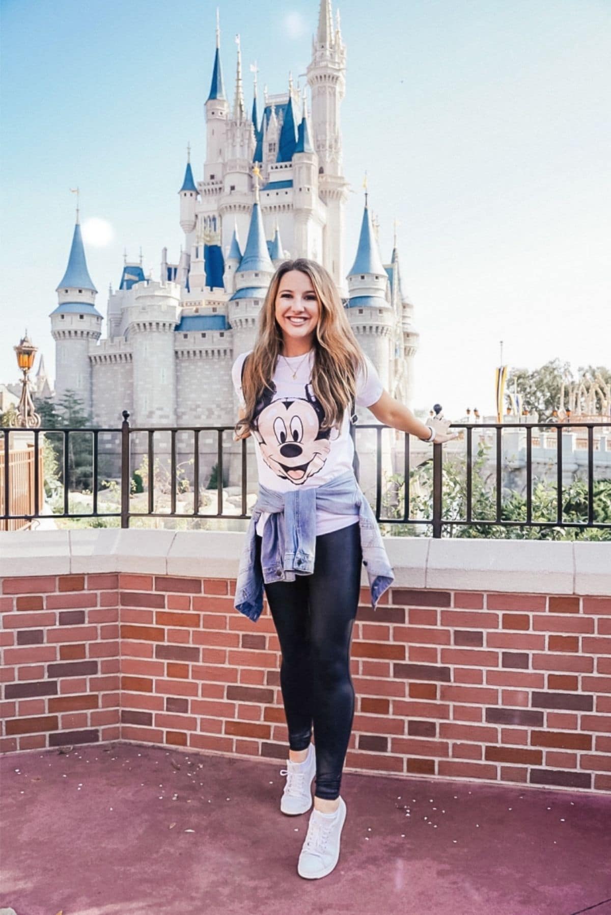 mickey graphic tee and jean jacket outfit