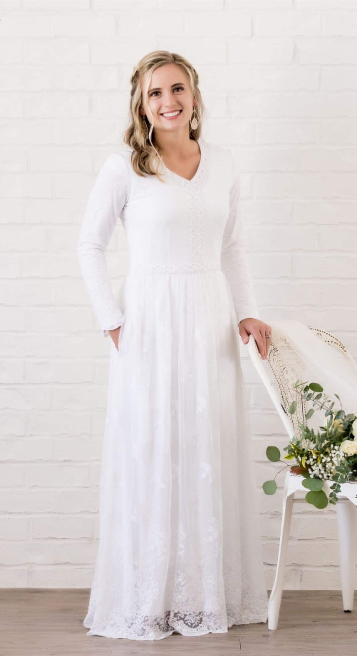 white v neck temple dress