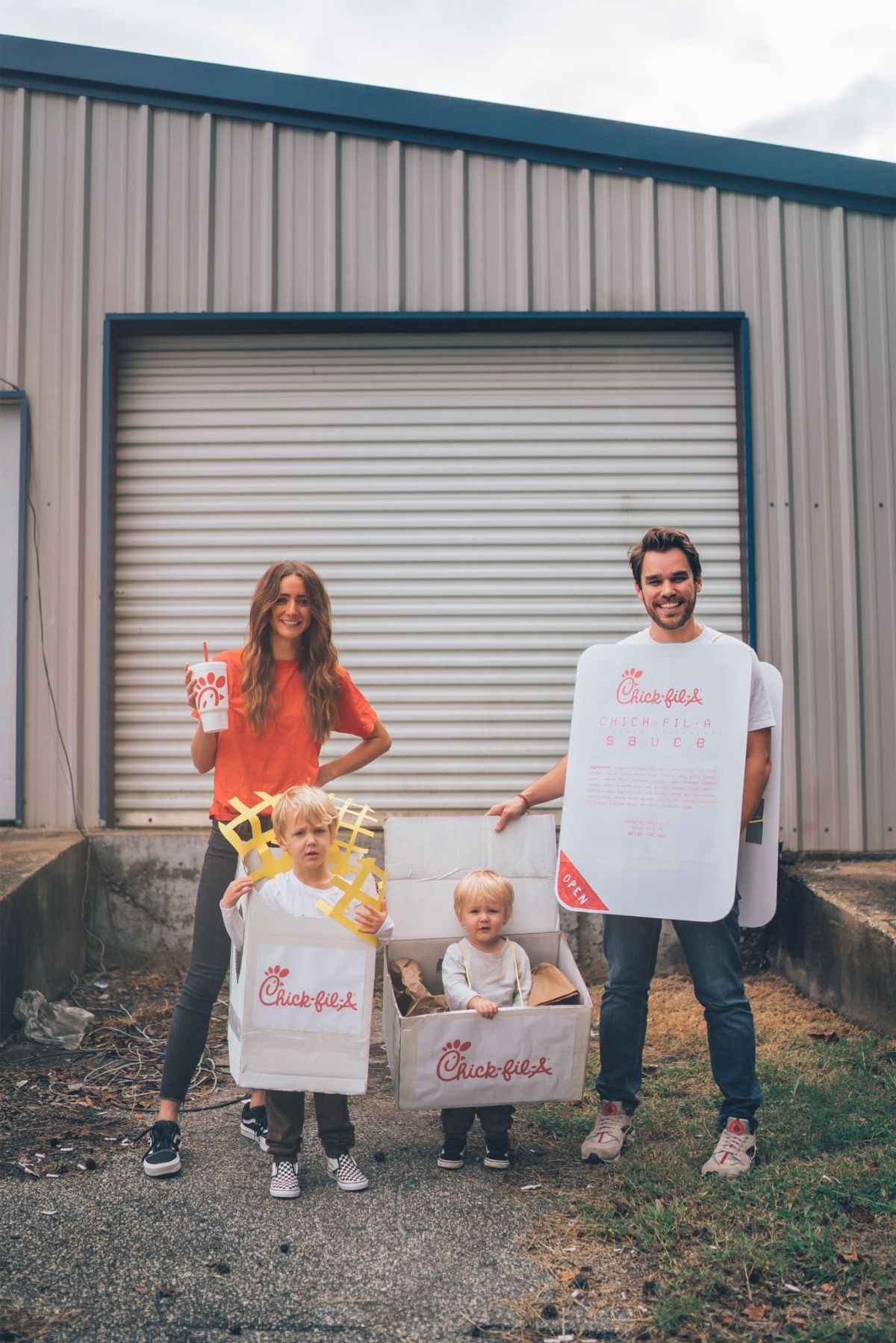 family dressed up as chick-fil-a menu items