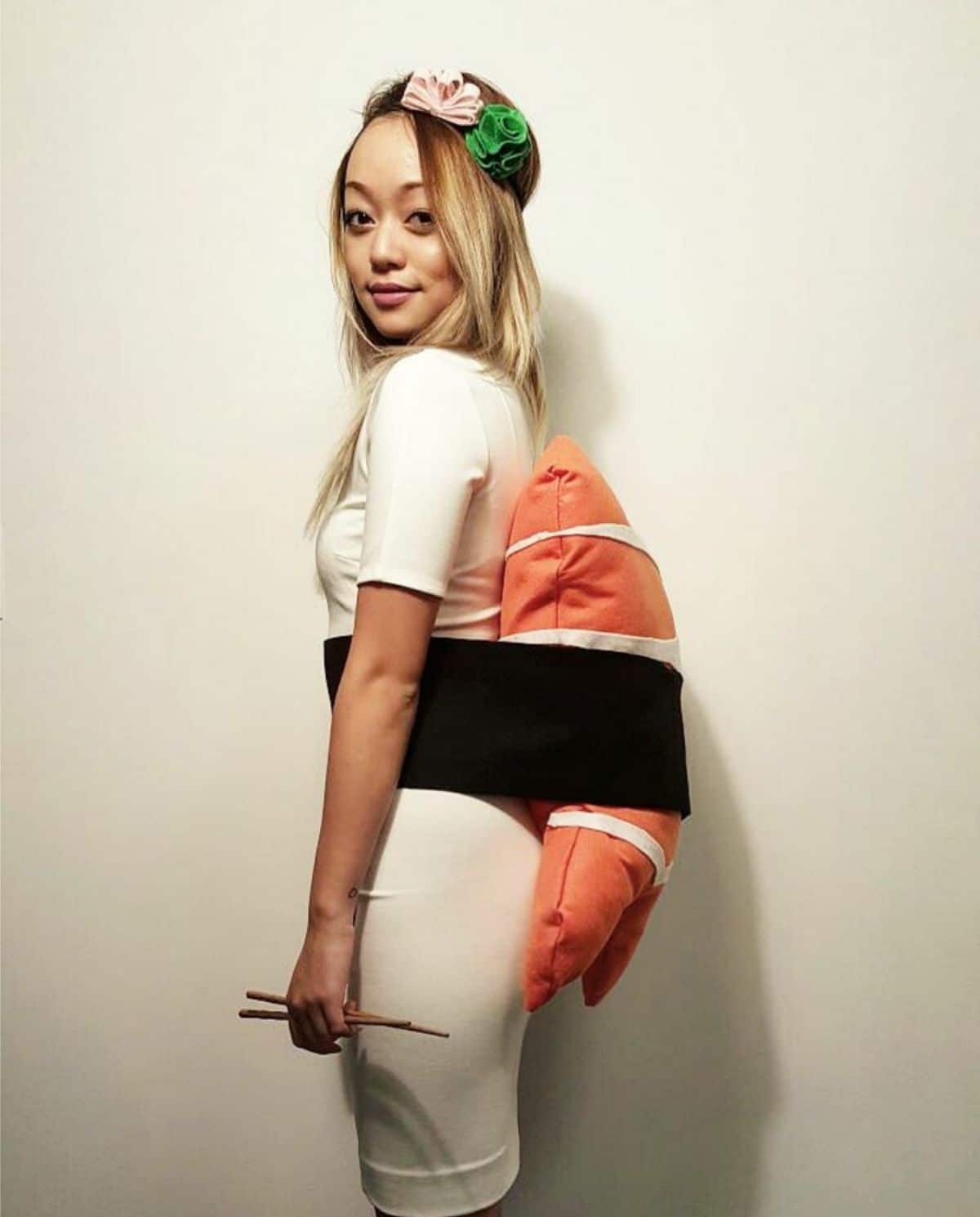 girl dressed up as sushi for halloween