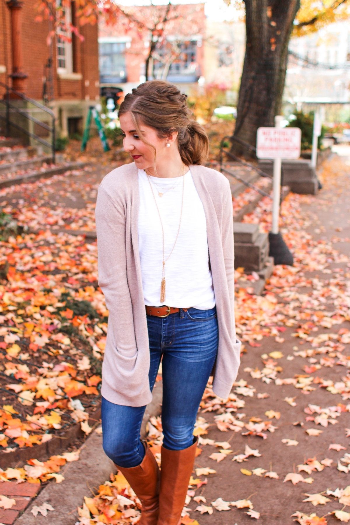 outfit featuring a solid top and long cardigan