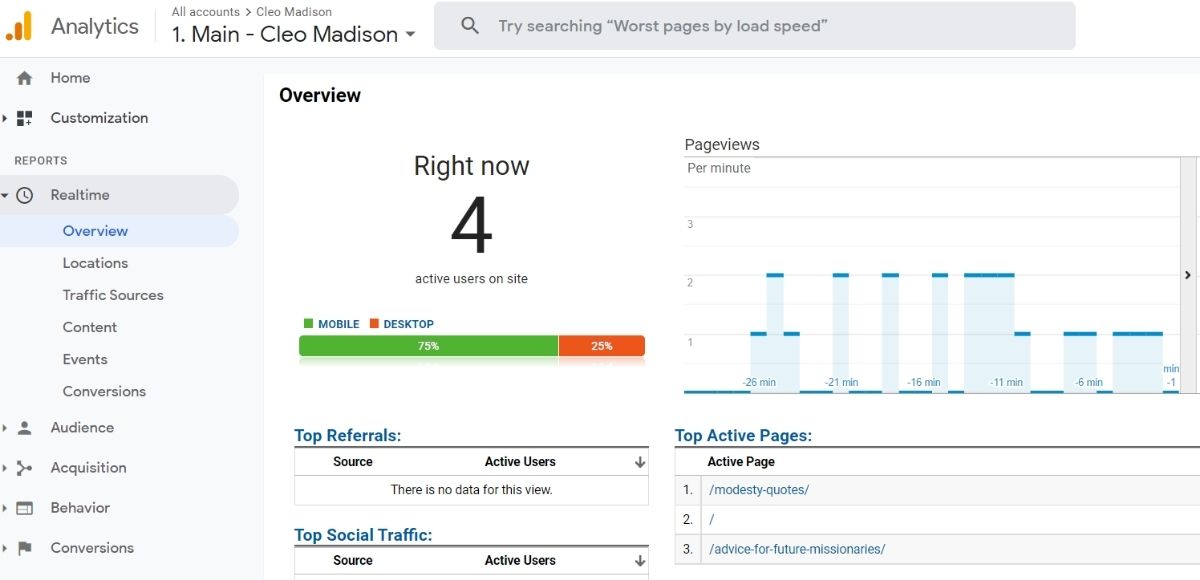 google analytics real time report