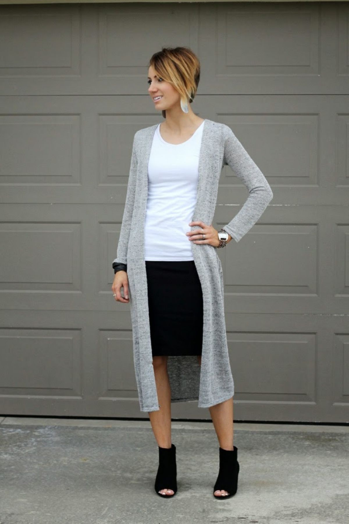 outfit with skirt and cardigan