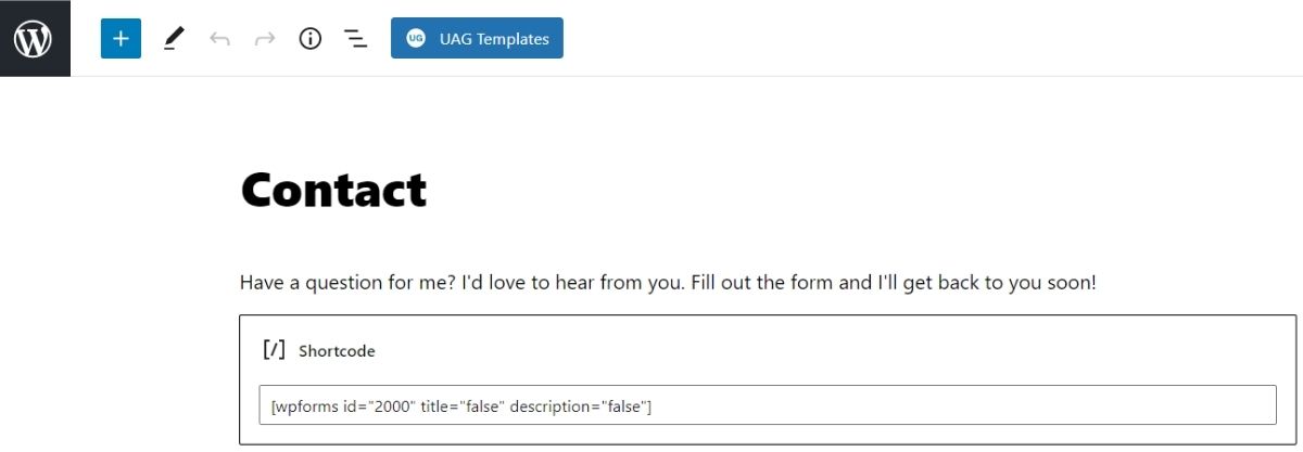 adding wpforms lite shortcode for contact form