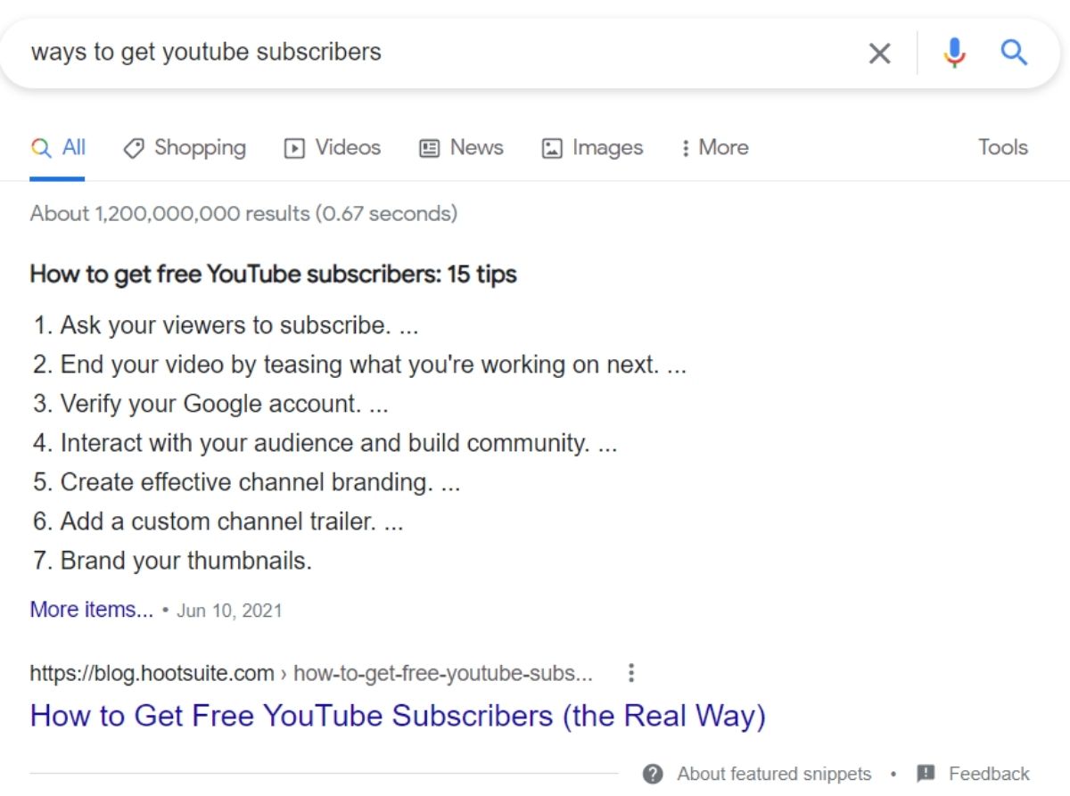 google featured snippet example