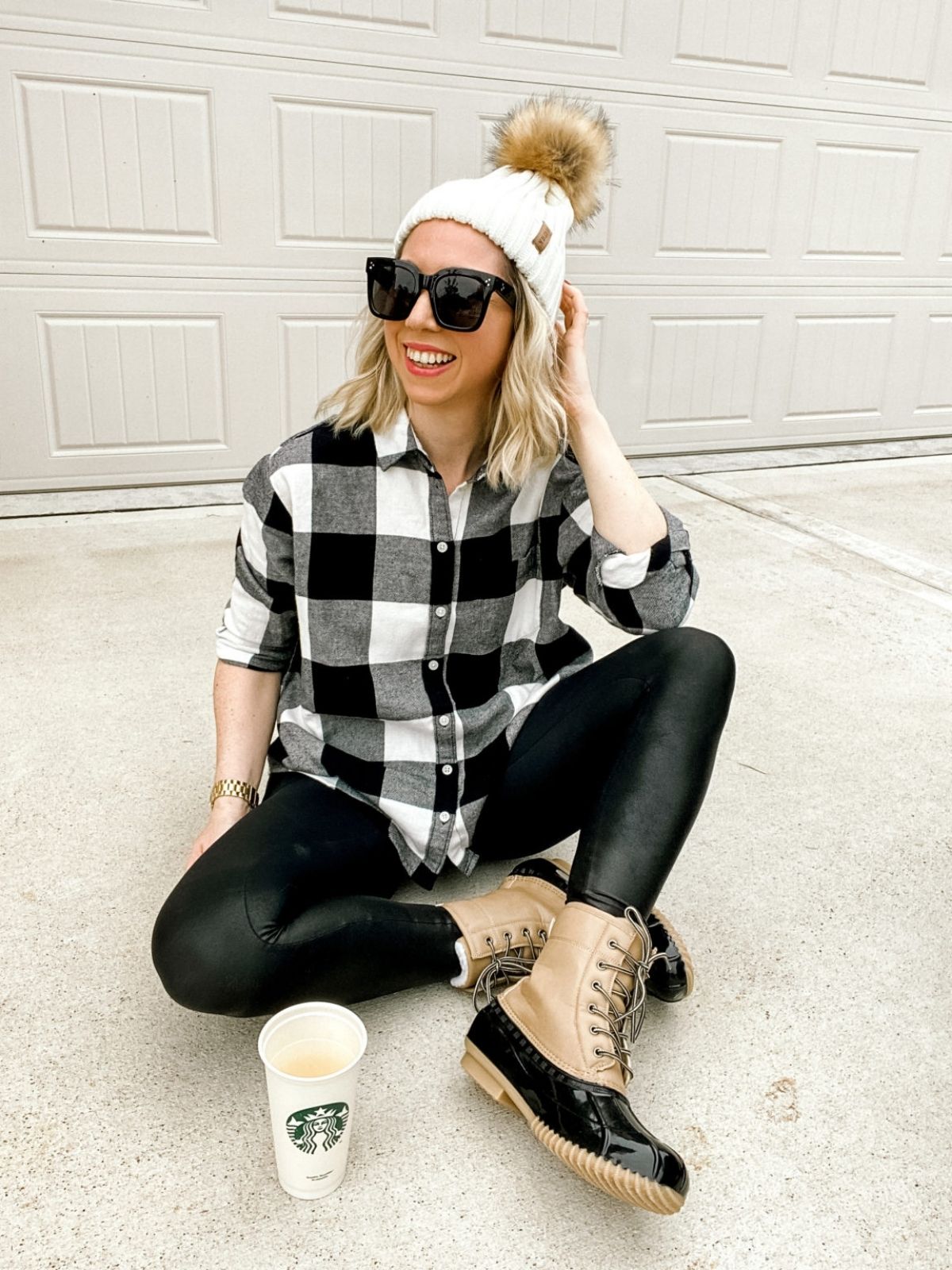 style plaid flannel shirt with leather leggings