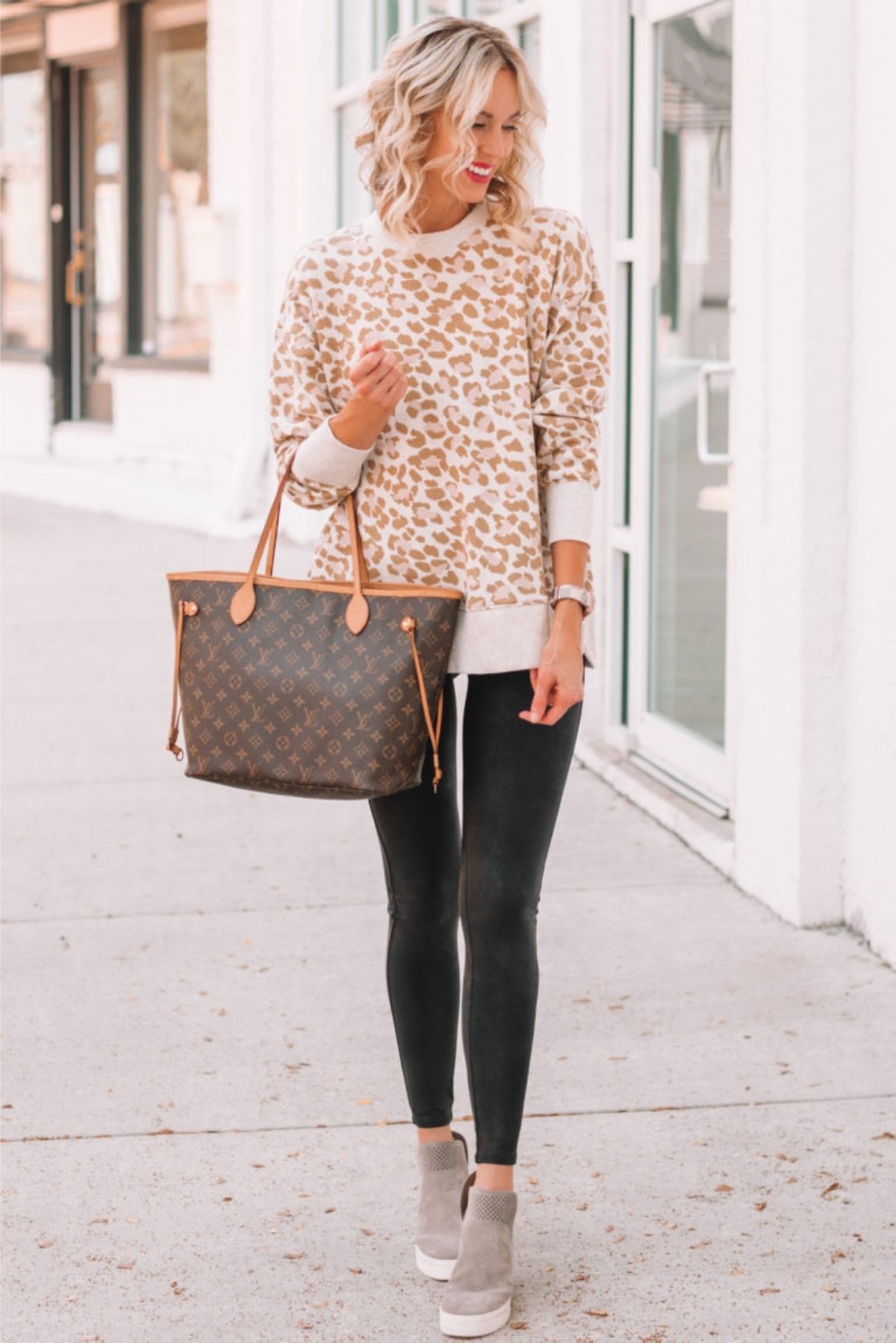 style leather leggings with a sweater