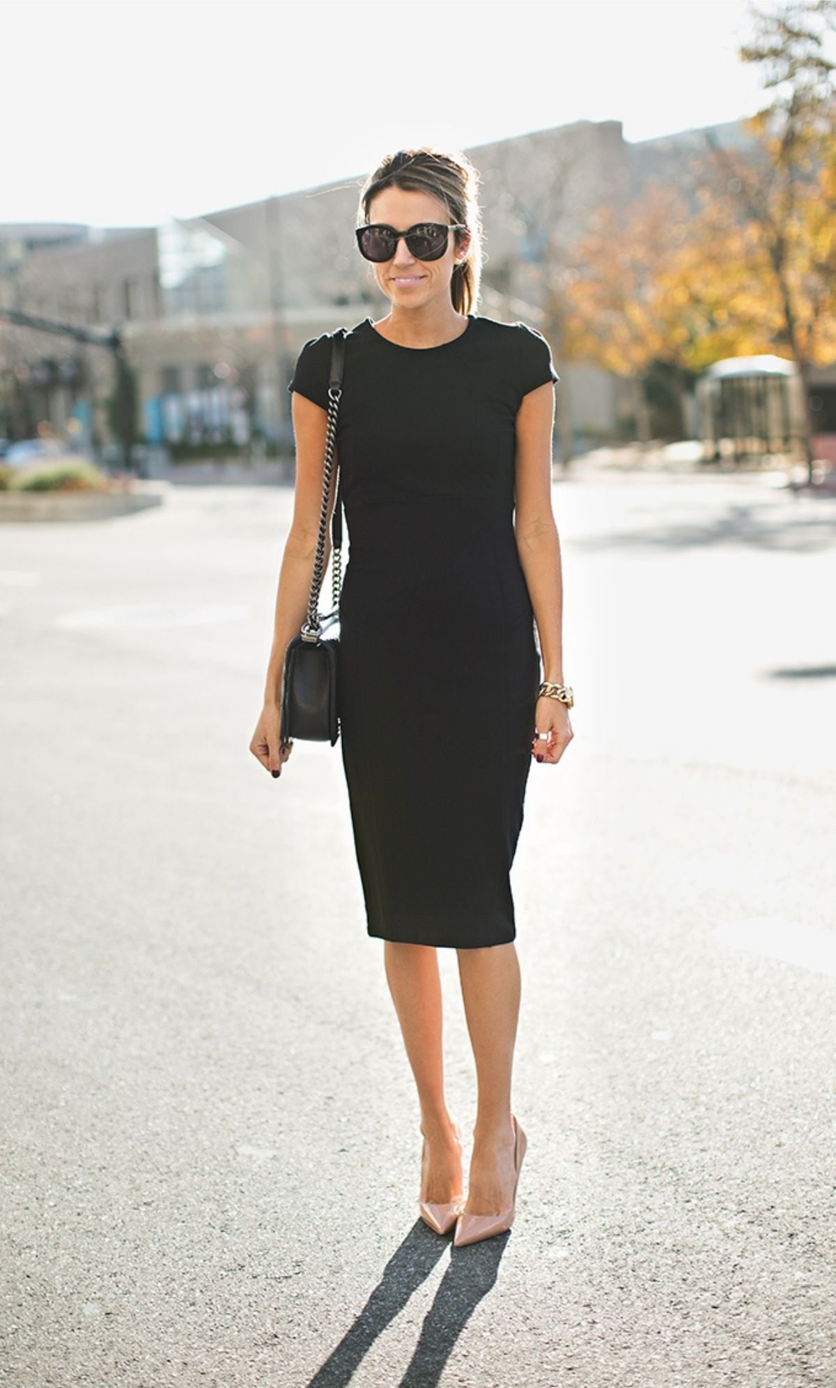 style black dress with heels