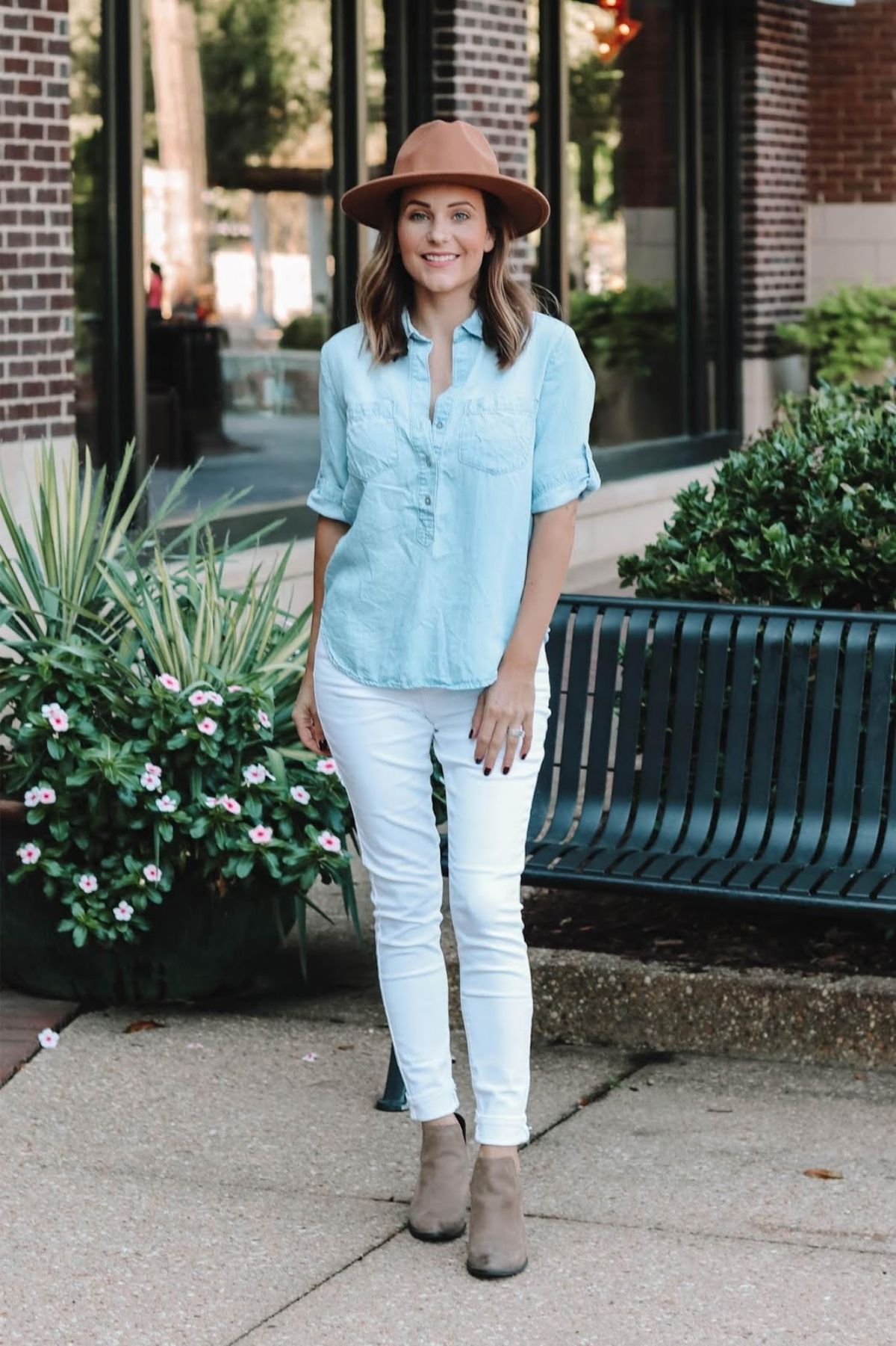 wear chambray with white jeans