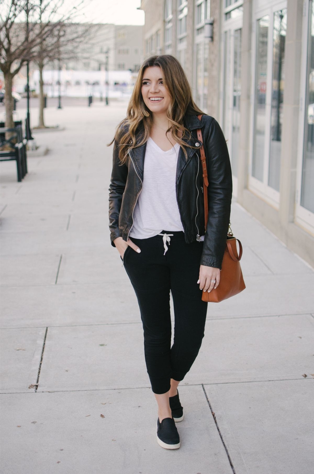 wear leather jacket with jogger pants