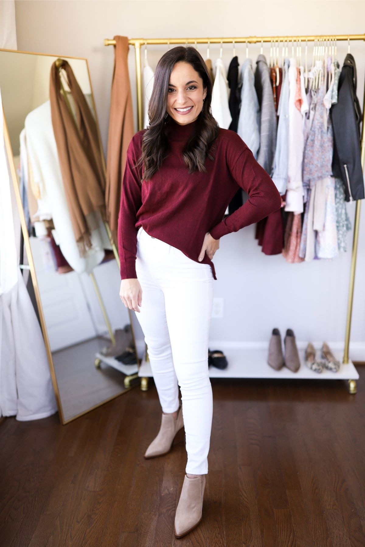 wear a sweater with white jeans