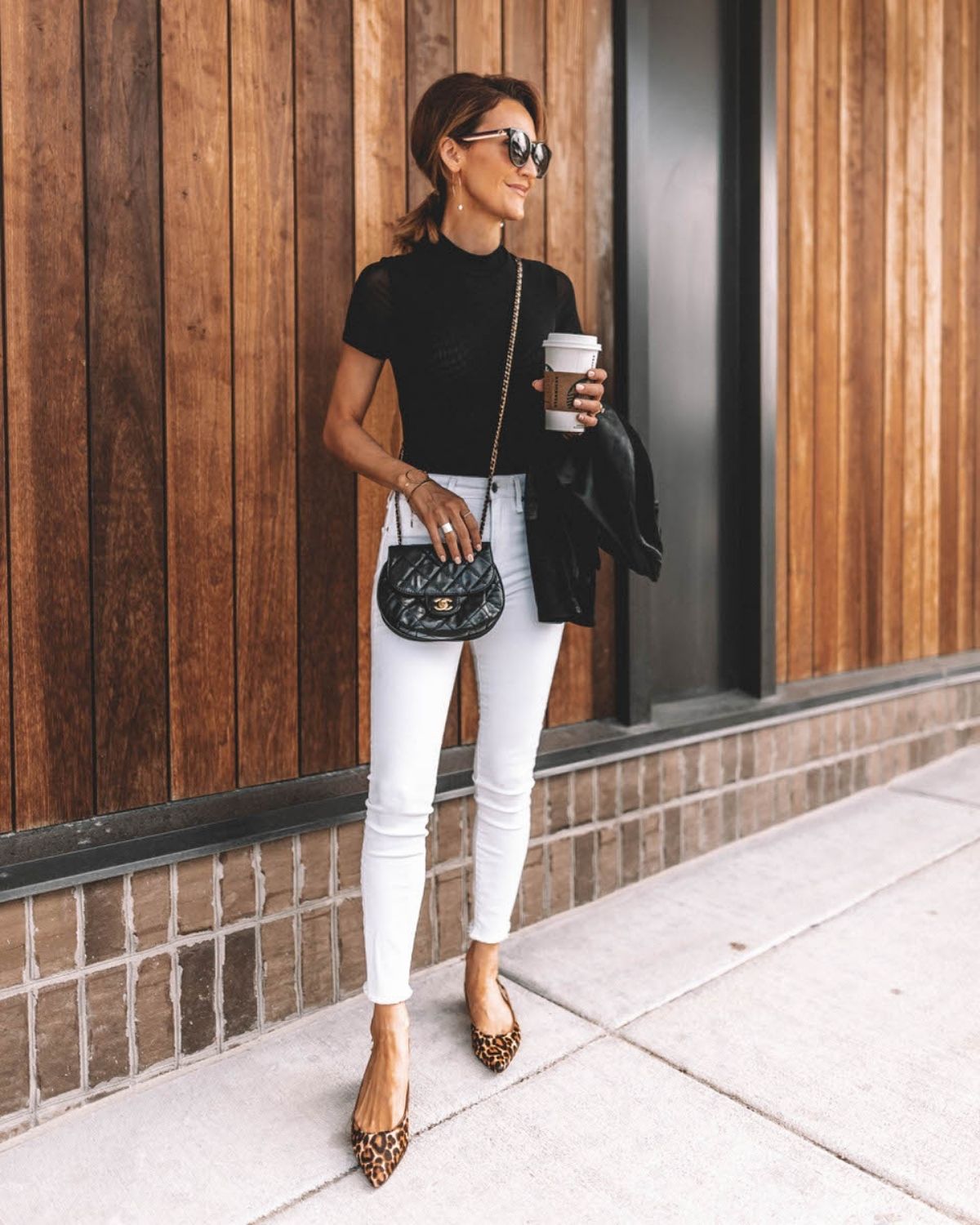 style white jeans with a black shirt