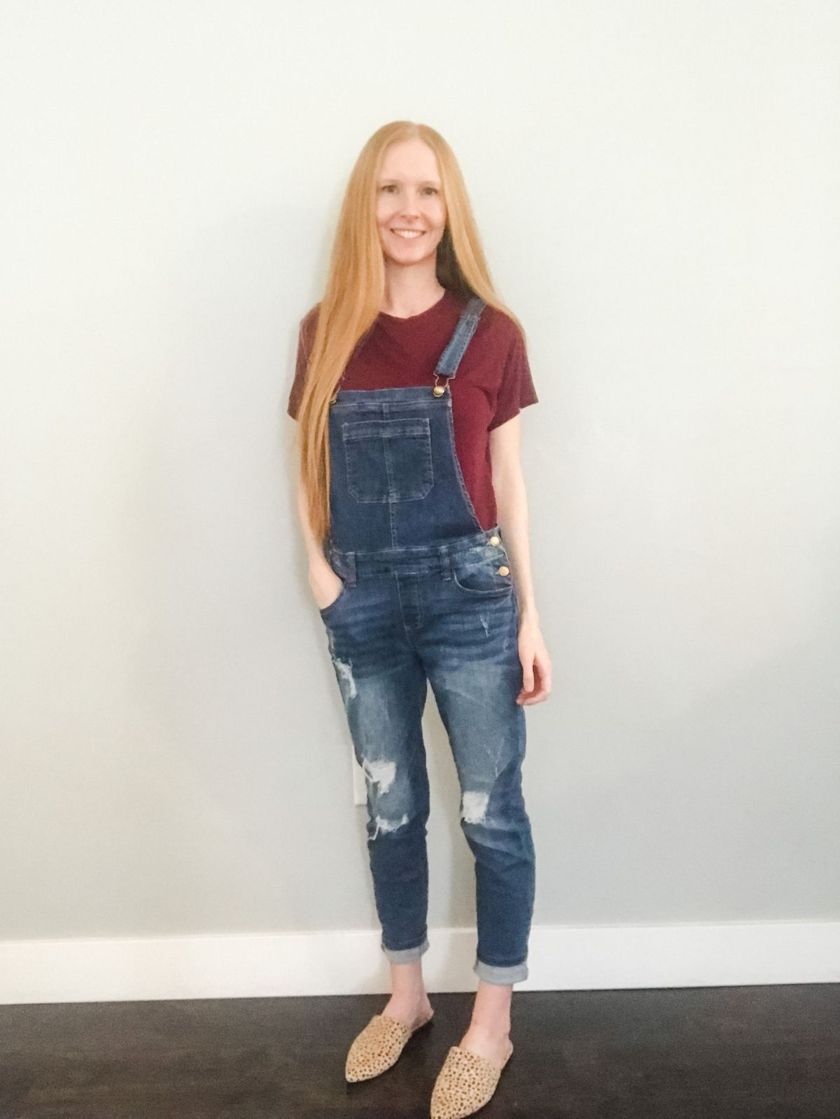 overalls outfit with legs rolled up