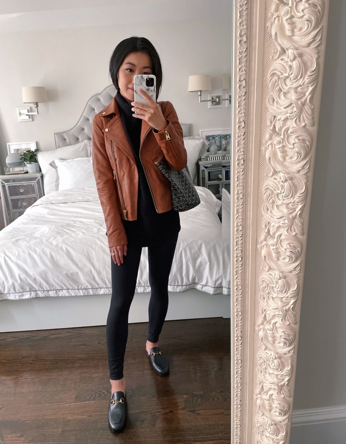 style leather jacket with leggings