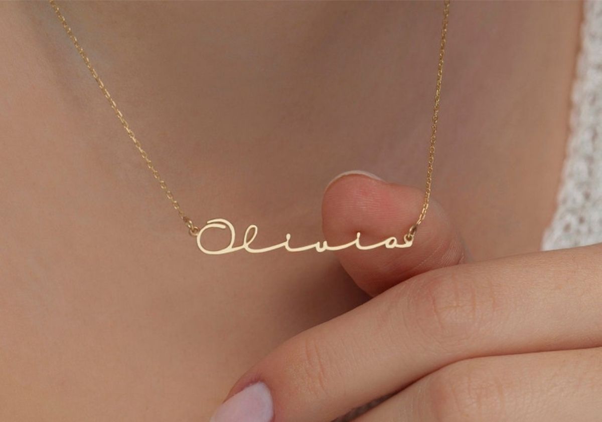 handwritten nameplate necklace