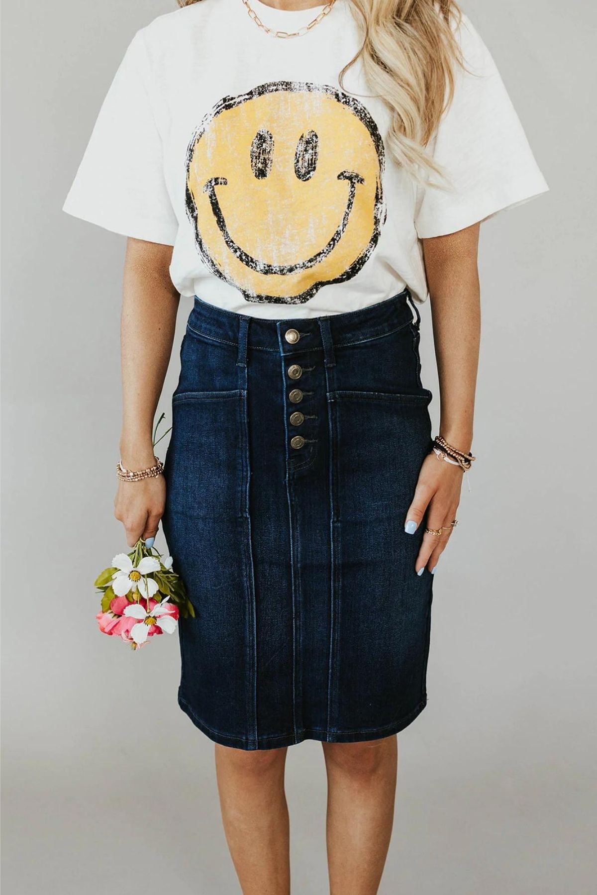 dark wash modest jean skirt