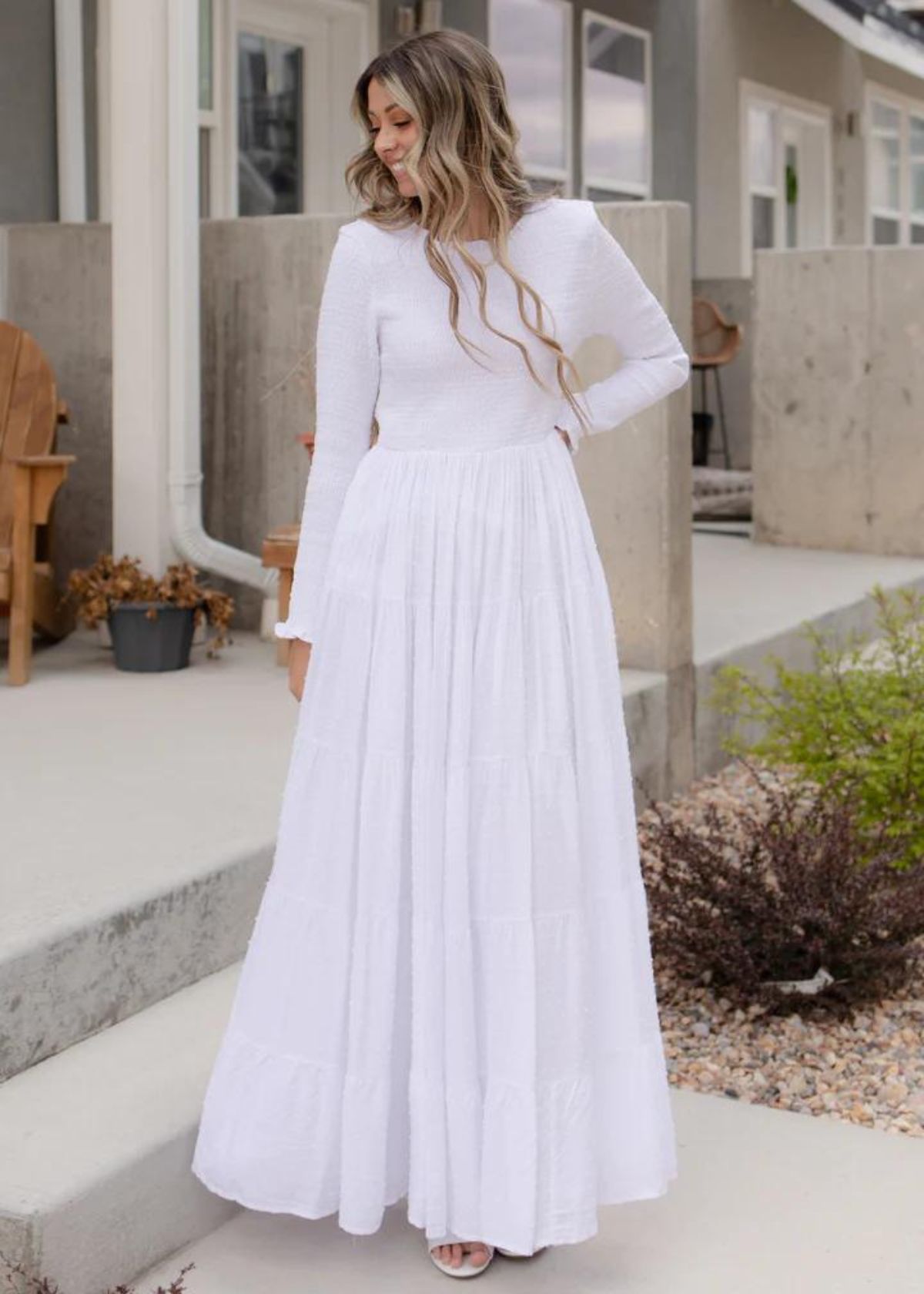 white smocked mormon temple dress