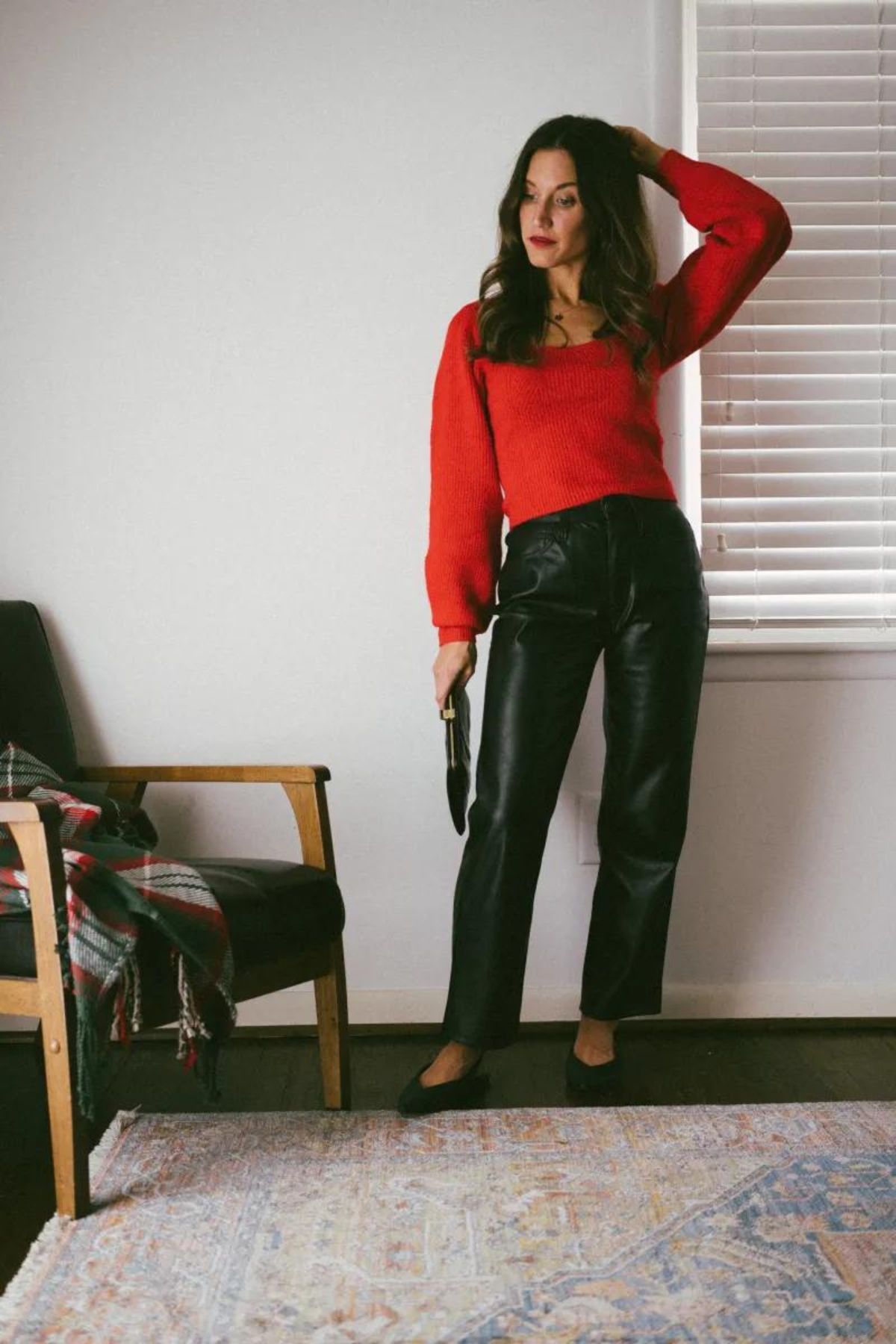 Christmas Outfit With Faux Leather Pants