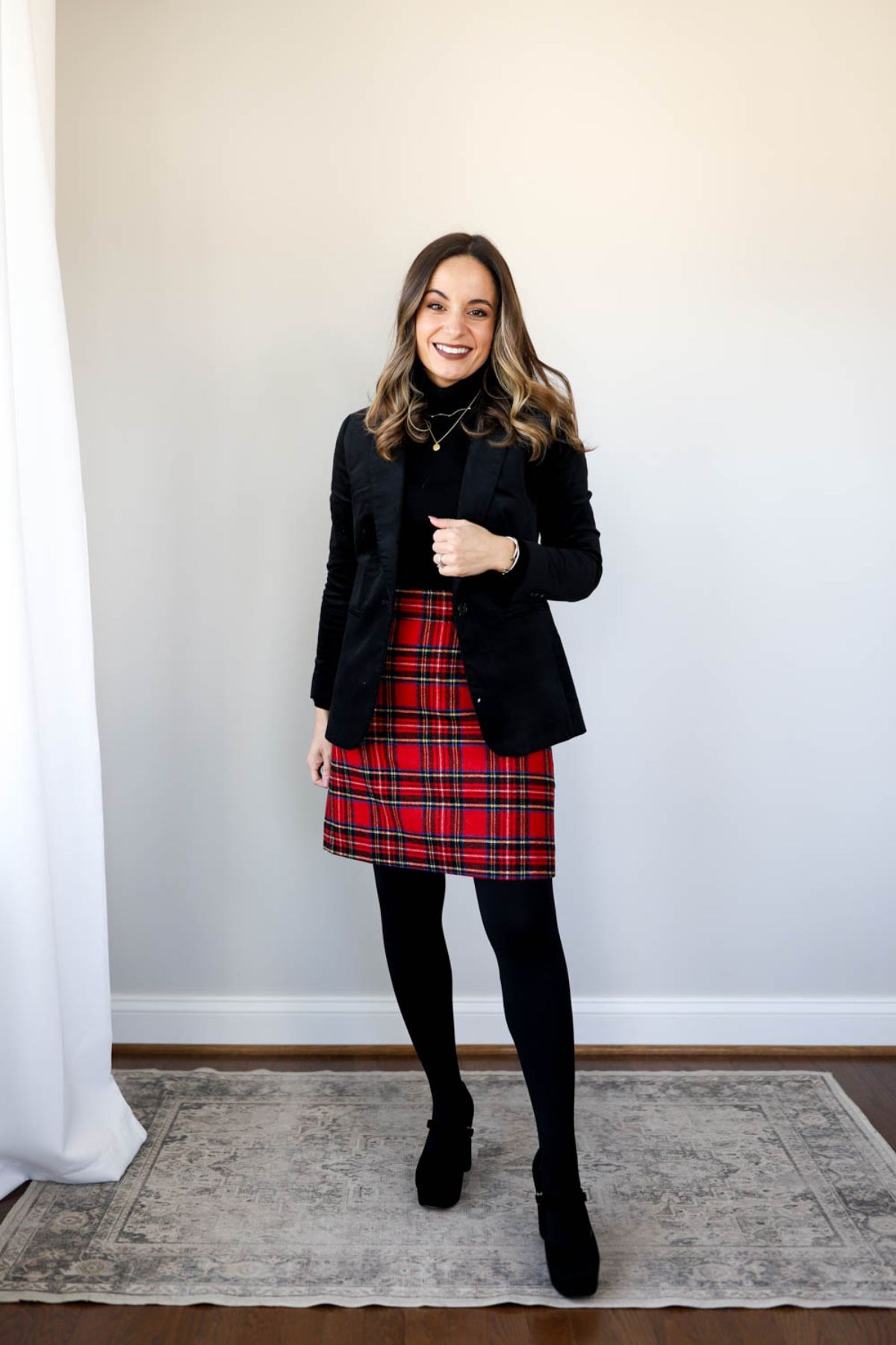 Red Plaid Skirt Outfit