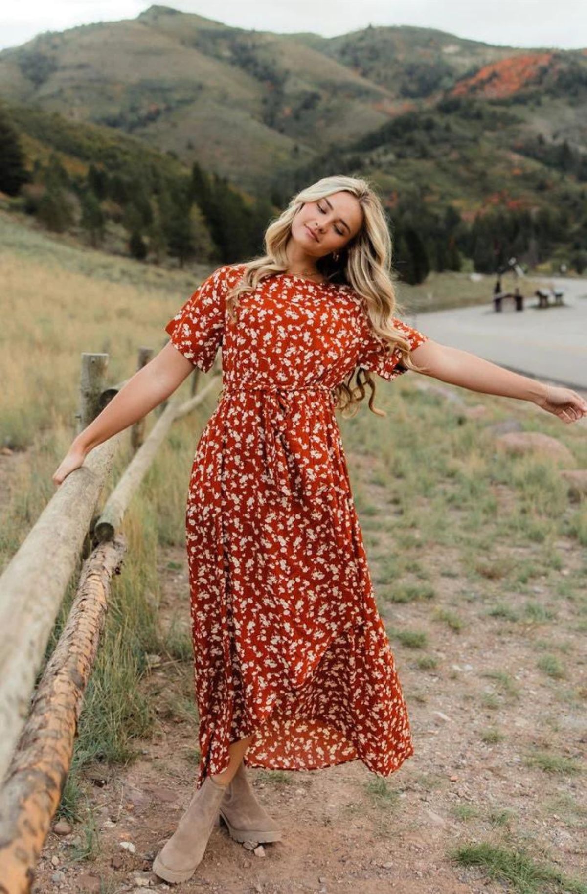 Rust Floral Dress