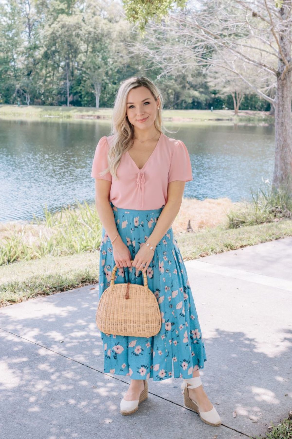 Floral Skirt Outfit For Spring