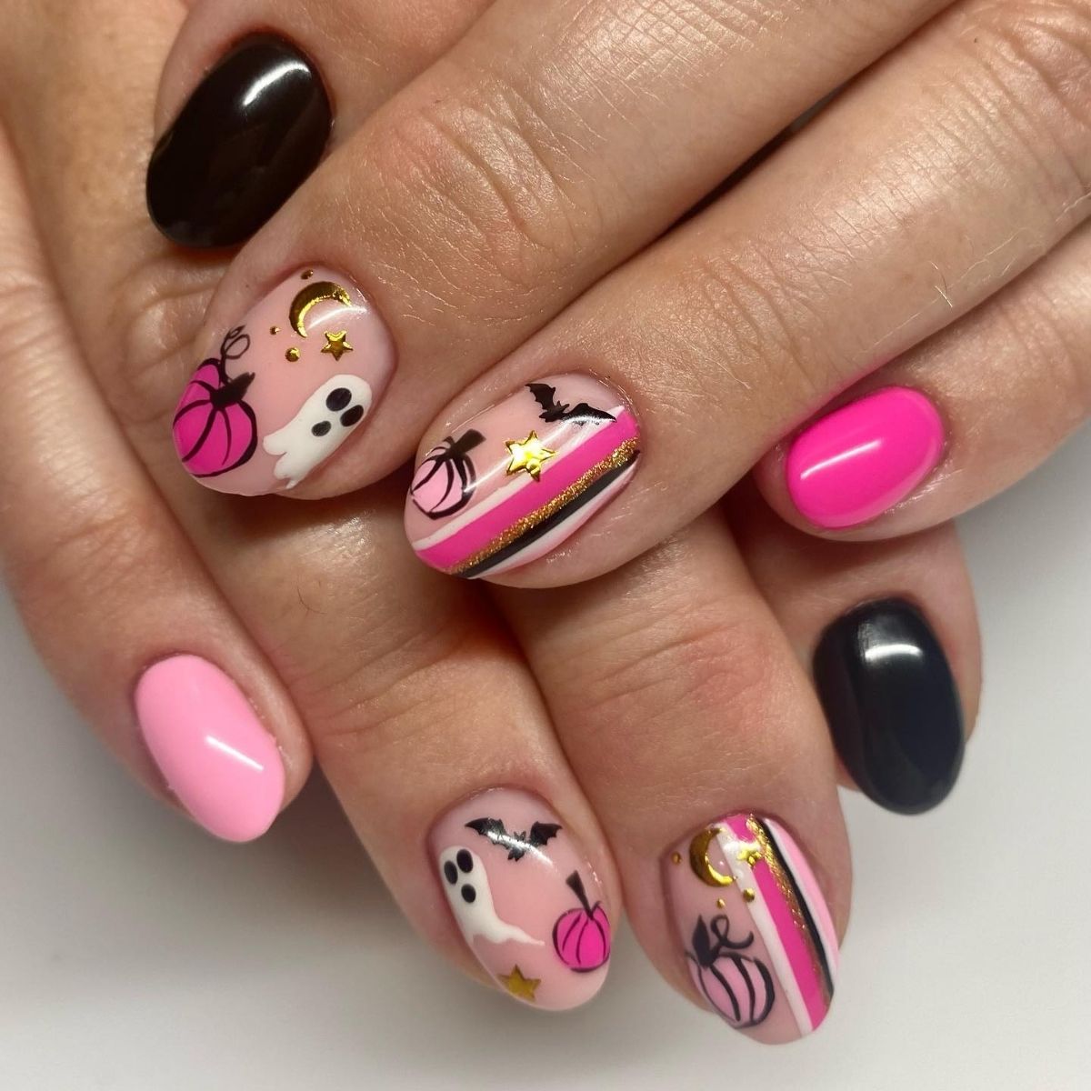 Hot Pink Ghost Nails