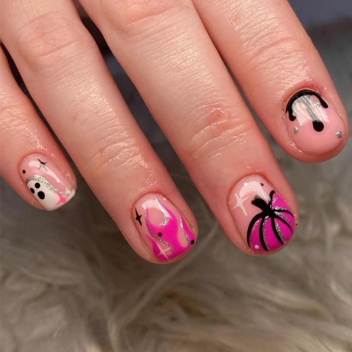 Hot Pink Halloween Nails
