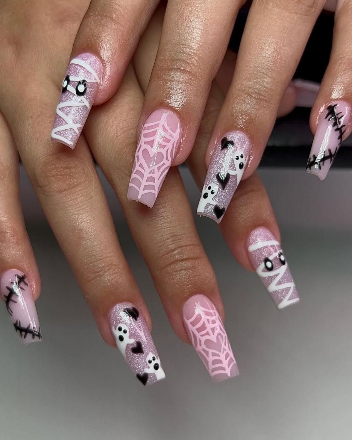 Long Pink Halloween Nail Idea