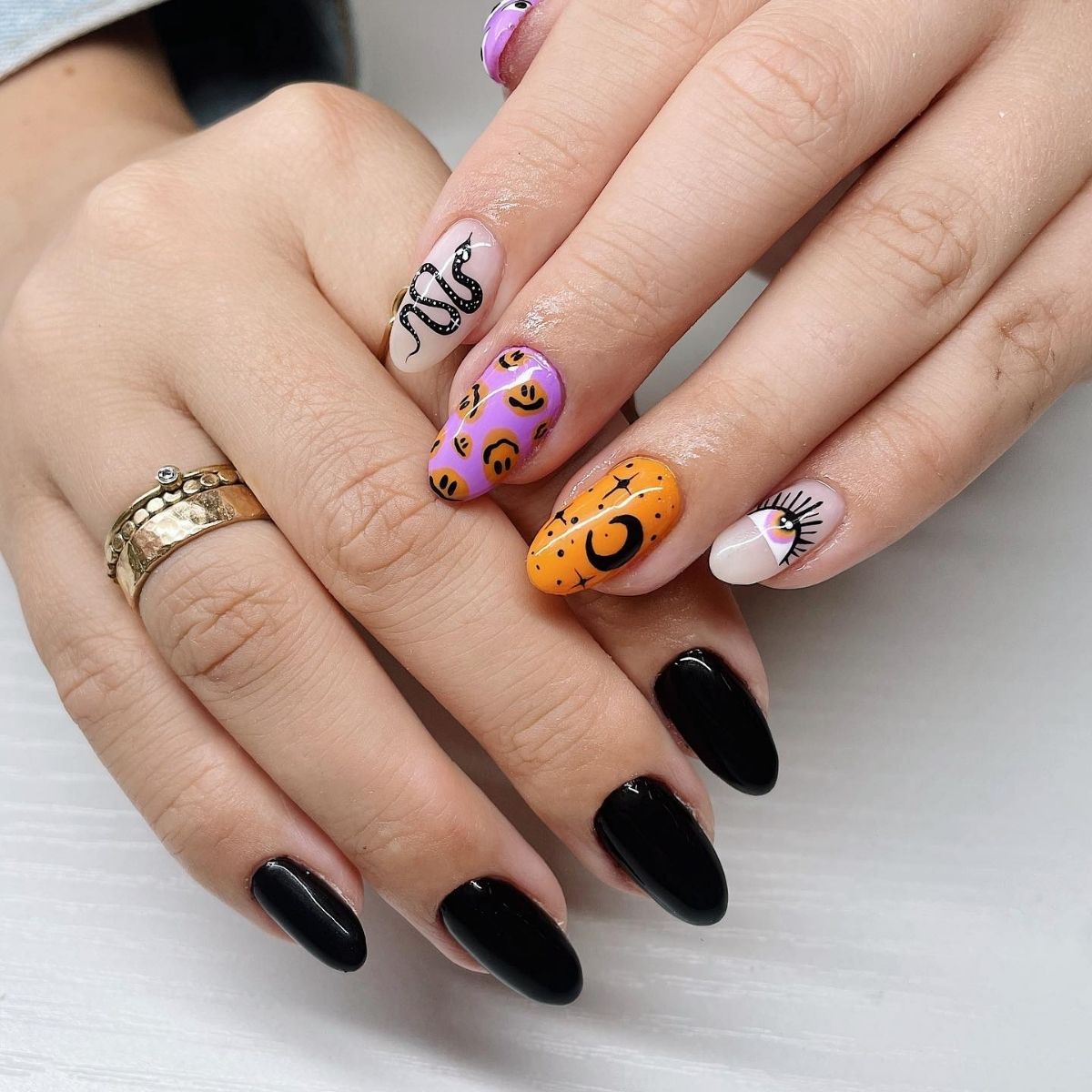Purple and Orange Halloween Nails