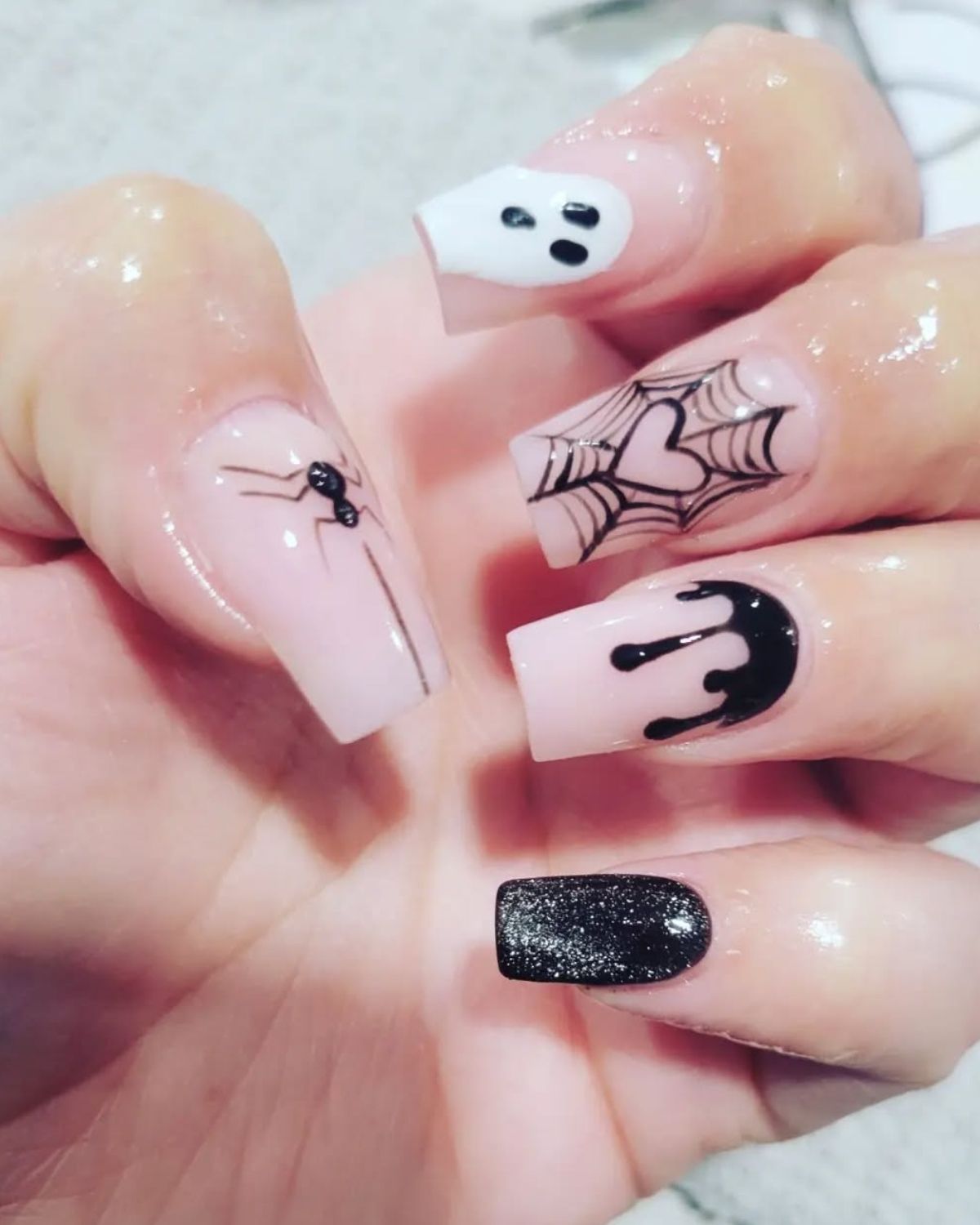 Sparkly Black Halloween Nails