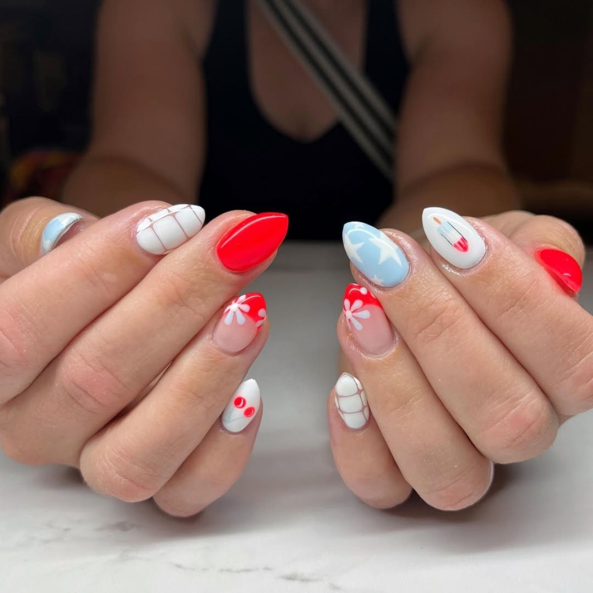 Almond Shaped 4th of July Nails