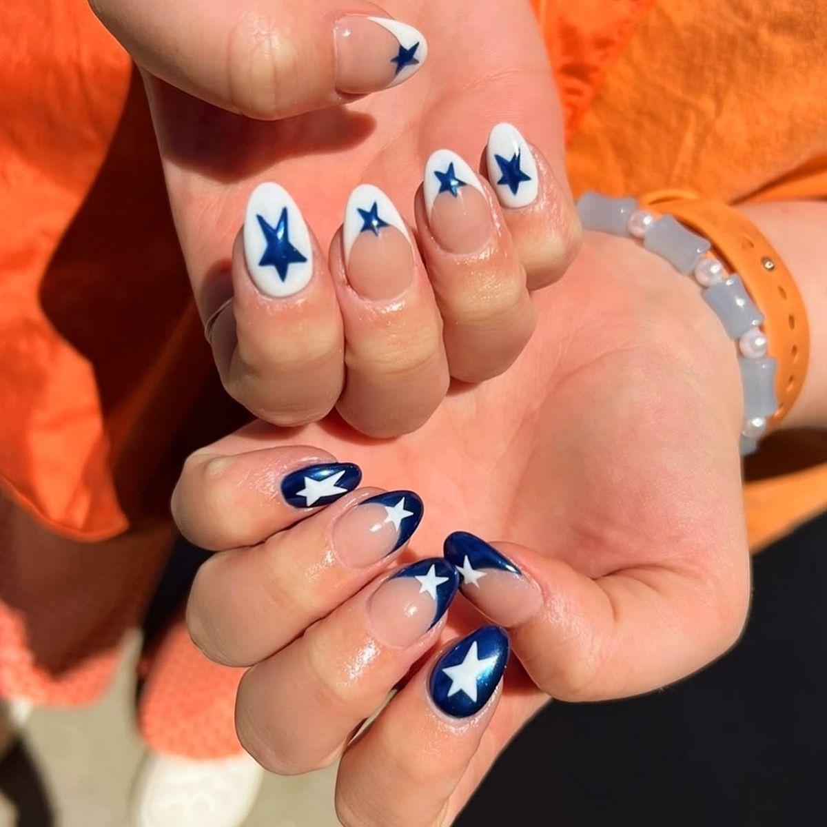 Blue and White Stars Nails