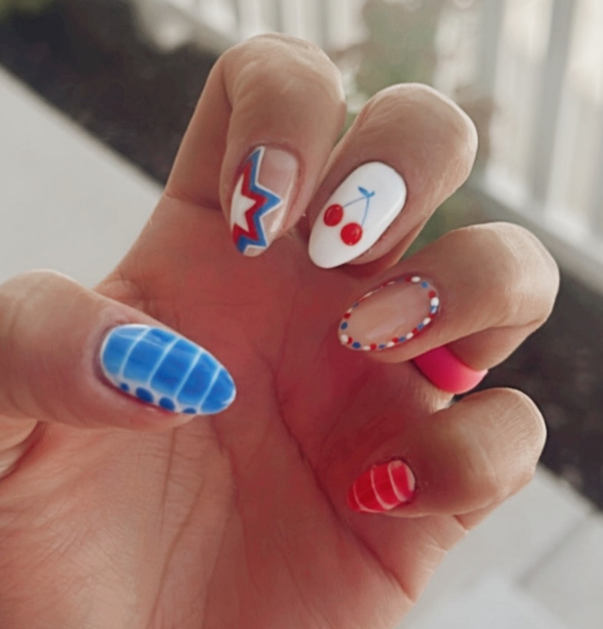 Red, White, and Blue Tie Dye Nails