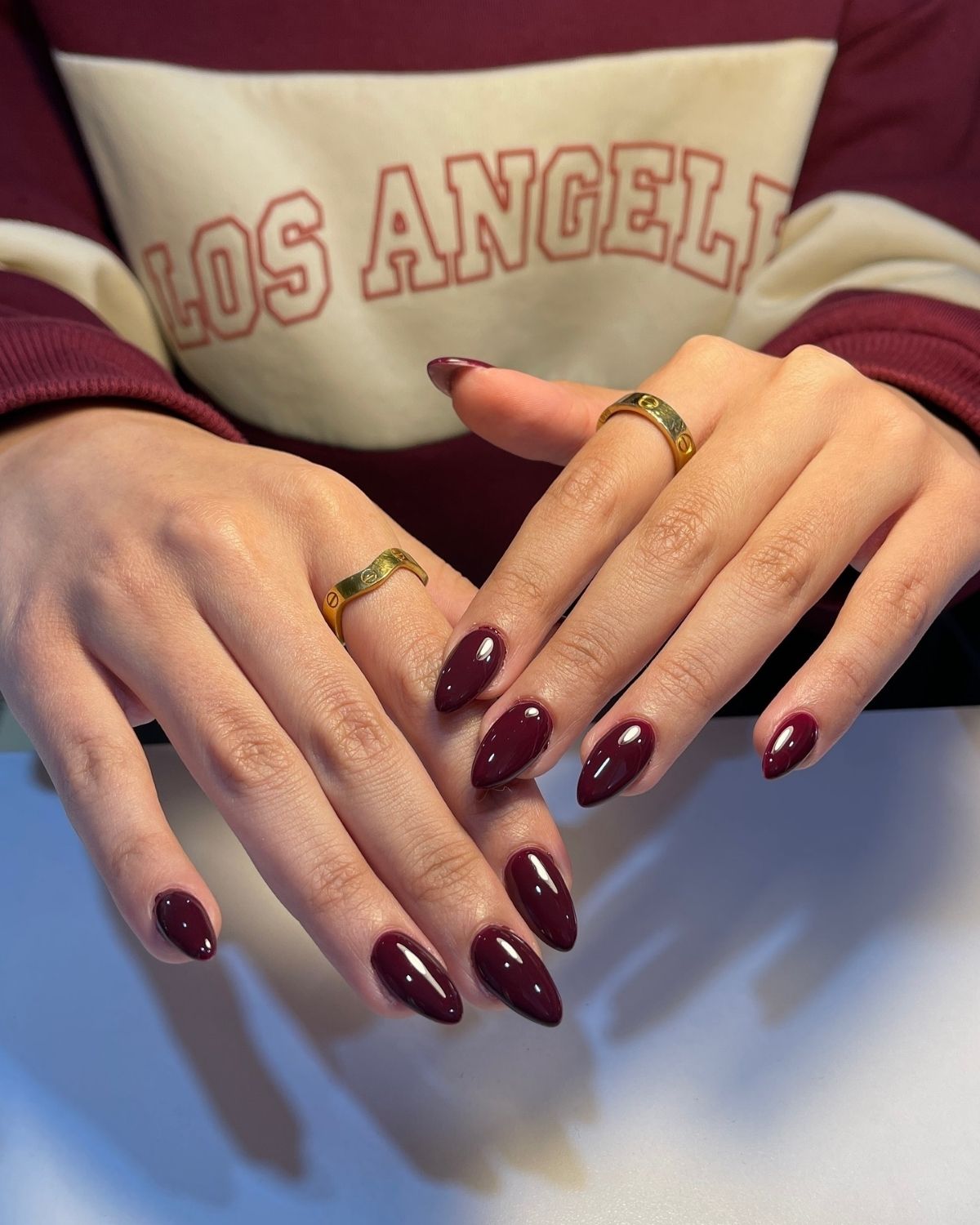 Almond Shaped Burgundy Nails