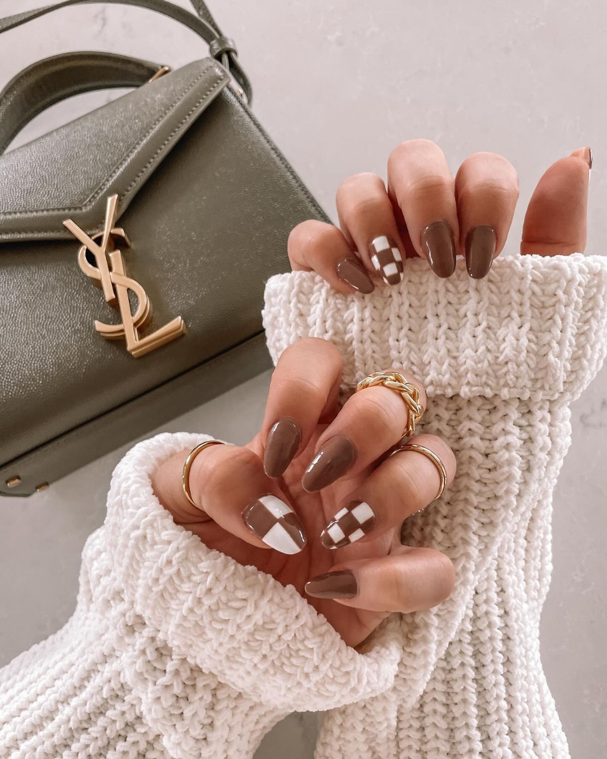 Brown Checkered Nails