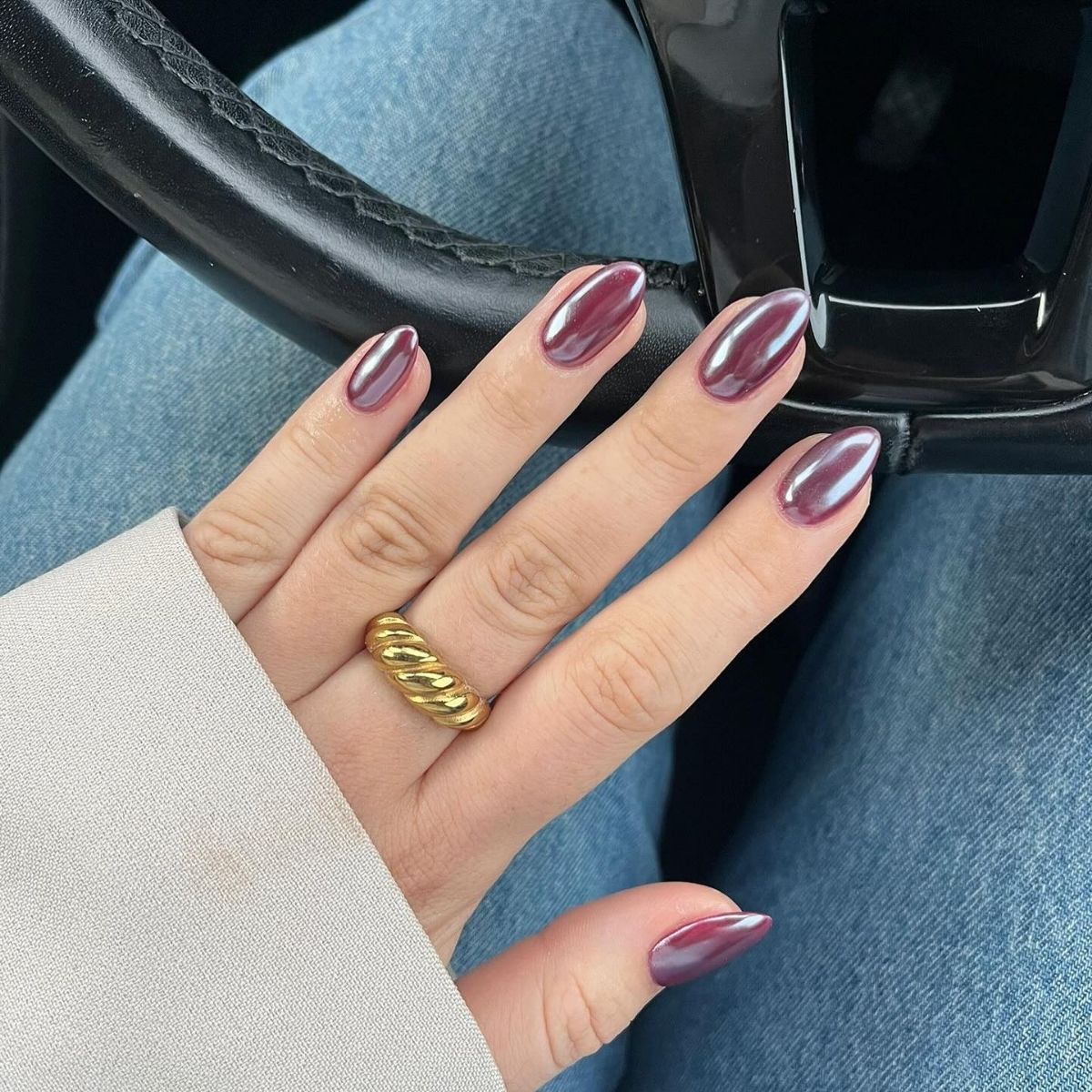 Burgundy With Chrome Nails