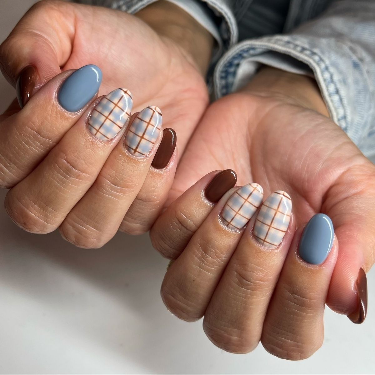 Denim Blue Plaid Nails
