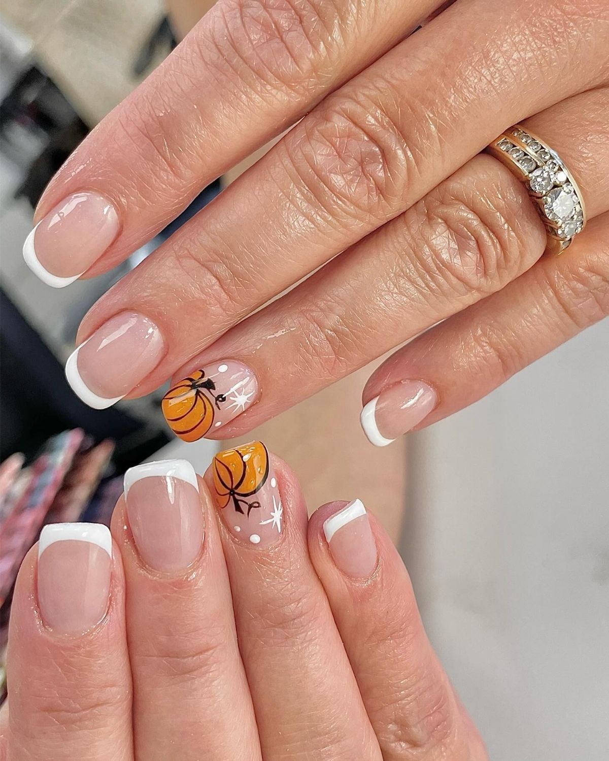 French Tips With Pumpkins Nails