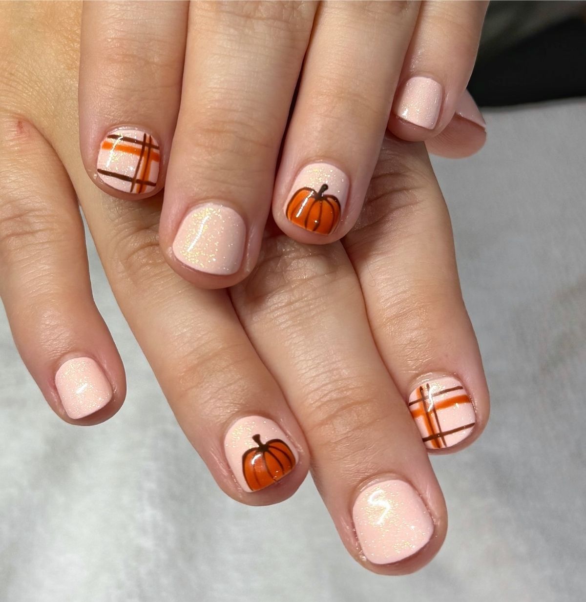 Plaid and Pumpkin Nails