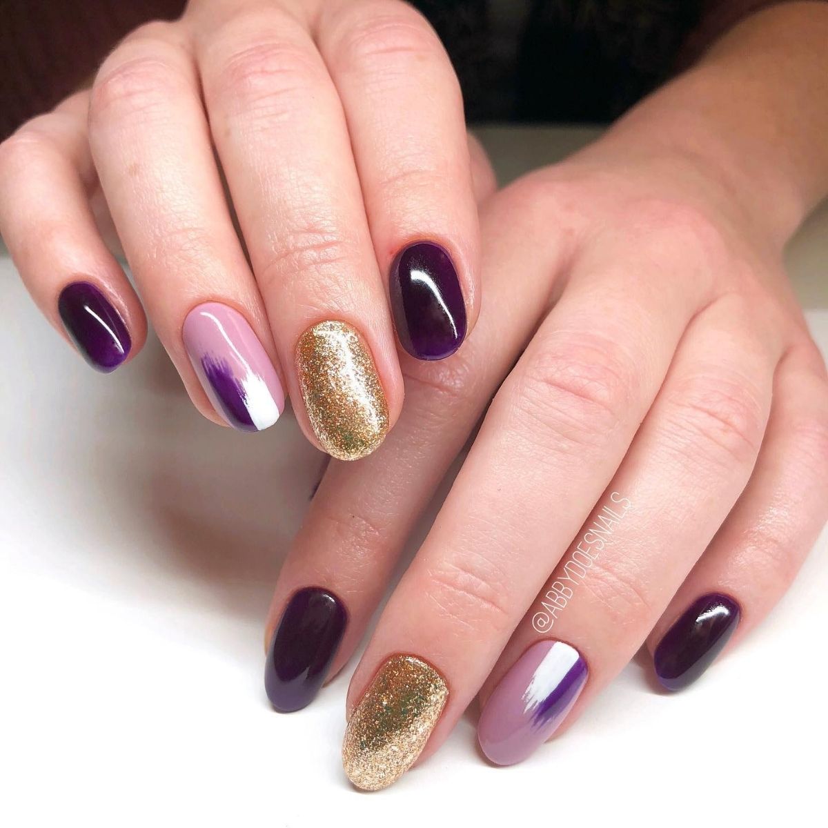 Purple and Gold Nails