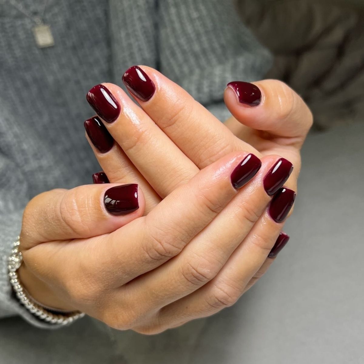 Short Square Burgundy Nails