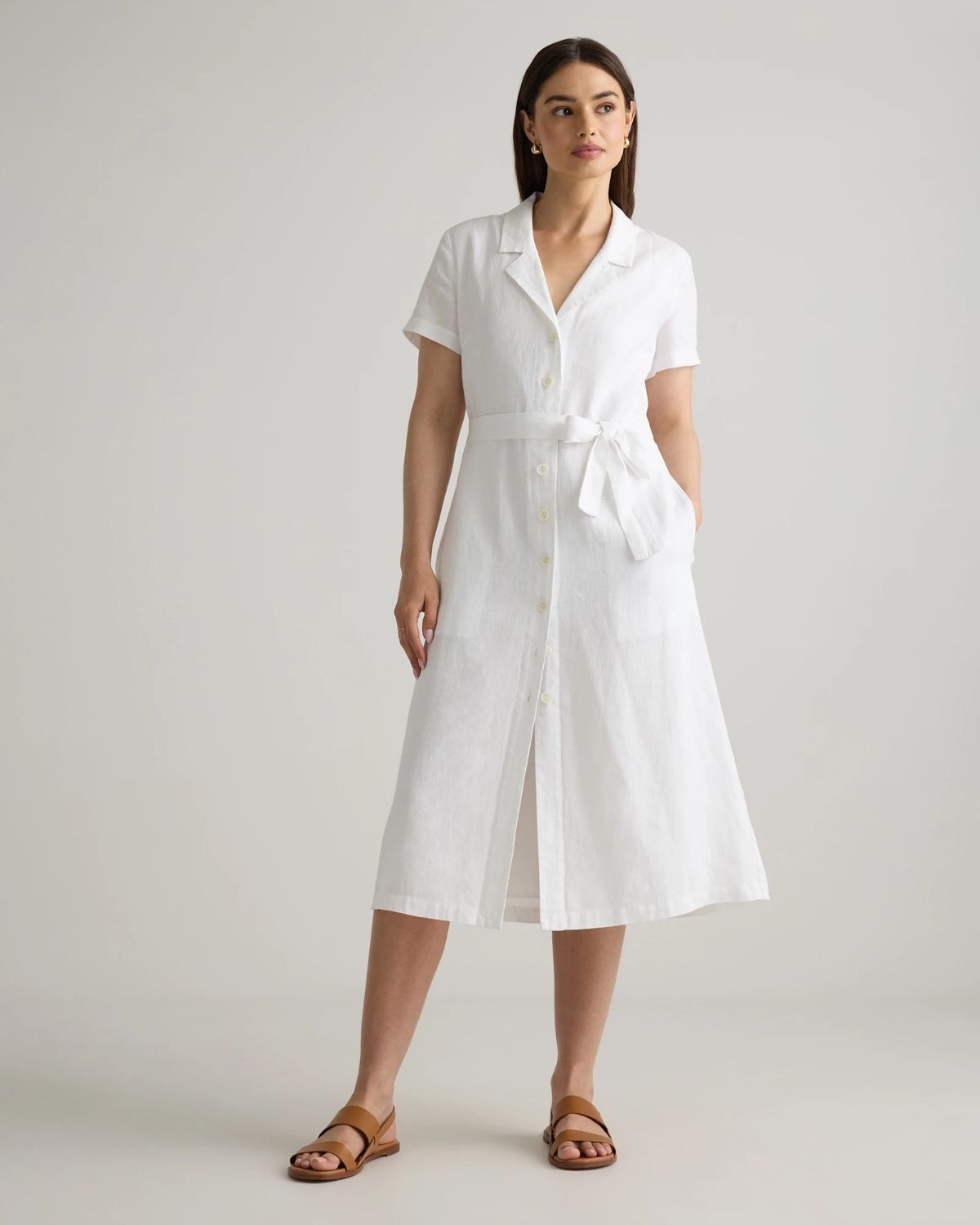 100% European Linen Button Front Dress