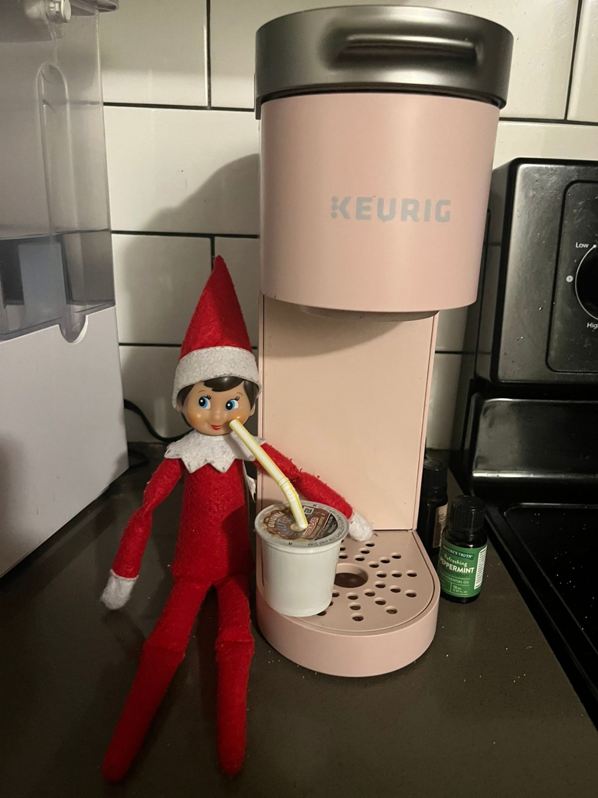 elf drinking coffee